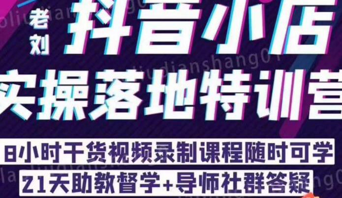 老刘·抖店商品卡流量,抖音小店实操落地特训营,8小时干货视频录制课程随时可学