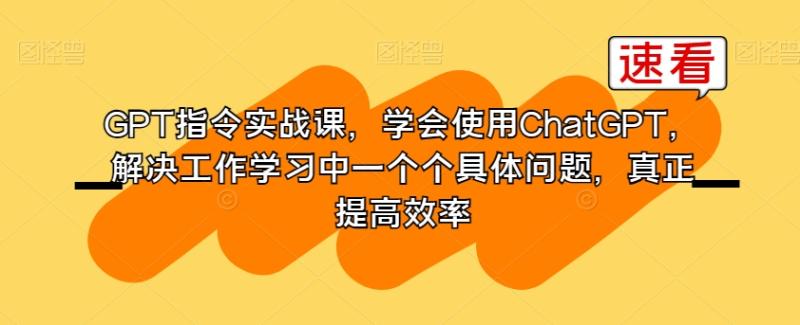 GPT指令实战课，学会使用ChatGPT，解决工作学习中一个个具体问题，真正提高效率-哆库网
